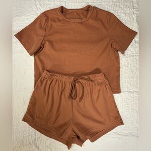 Set Women's Brown Short Sleeve Pajama Set